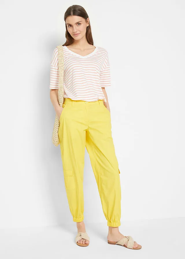 Pantalón cargo estilo papertouch con forma de O Amarillo canario
