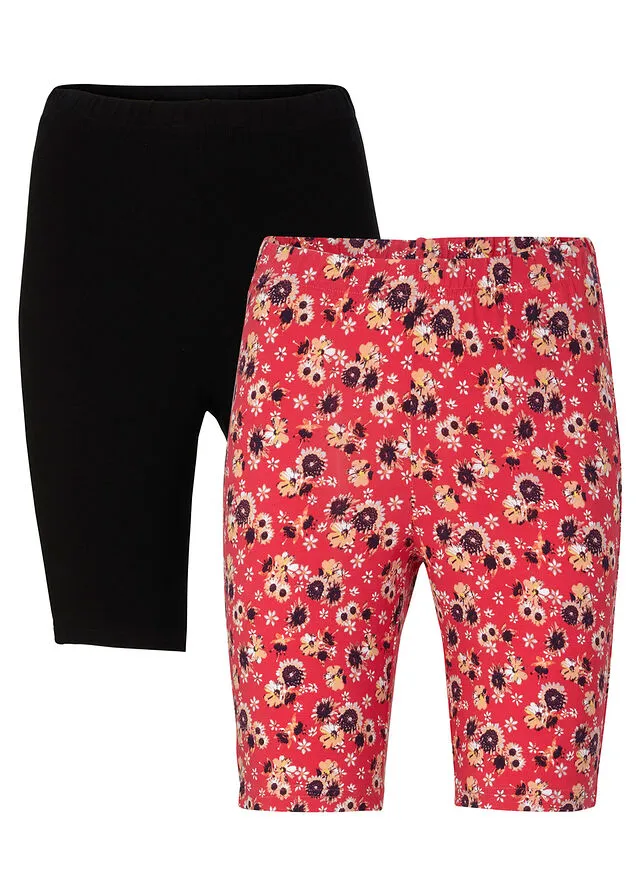 Pantalón ciclista con elástico (2 unidades) rosa hibisco + negro con flores