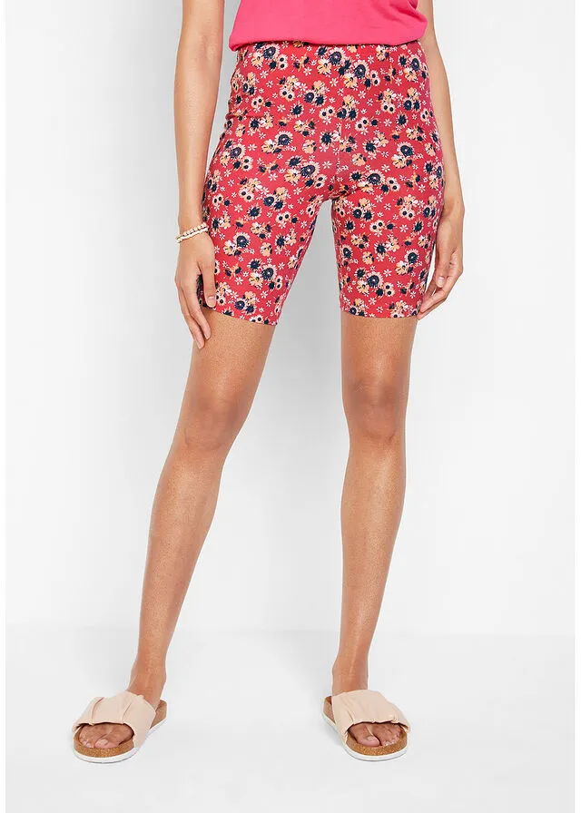 Pantalón ciclista con elástico (2 unidades) rosa hibisco + negro con flores