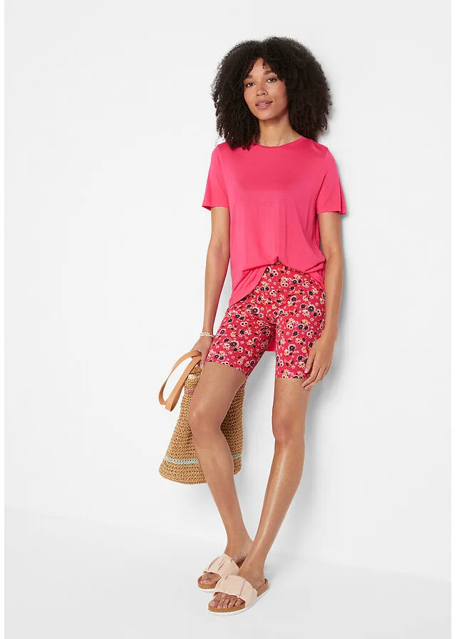 Pantalón ciclista con elástico (2 unidades) rosa hibisco + negro con flores