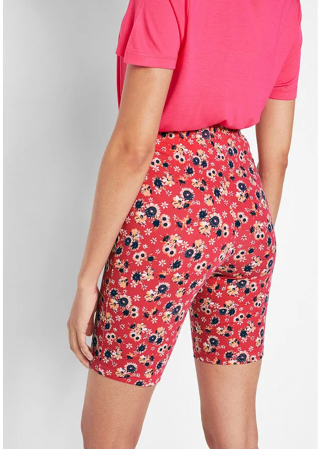 Pantalón ciclista con elástico (2 unidades) rosa hibisco + negro con flores