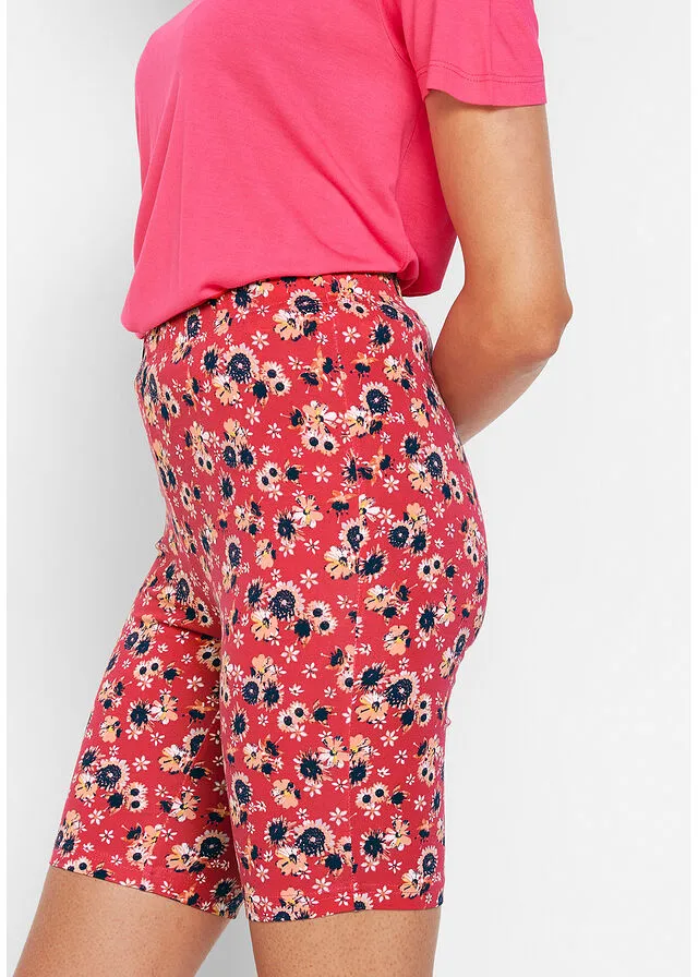 Pantalón ciclista con elástico (2 unidades) rosa hibisco + negro con flores
