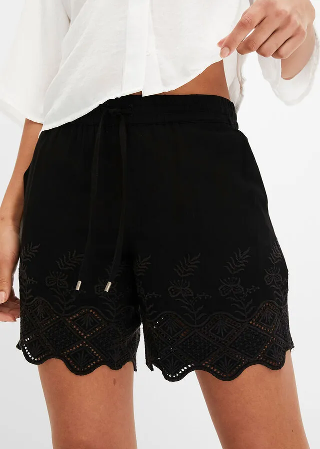 Pantalón corto con encaje Negro