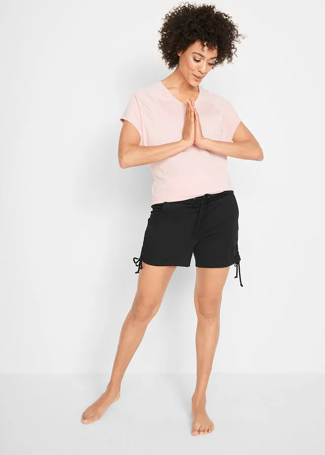 Pantalón corto con fruncido Negro