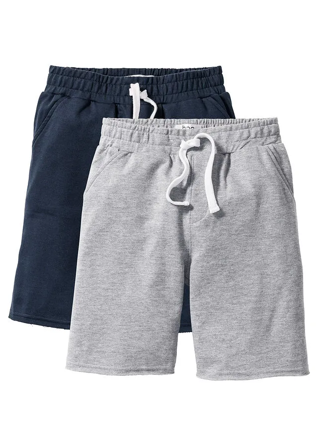 PANTALóN CORTO DEPORTIVO PARA NIñOS (2 UNIDADES) GRIS CLARO JASPEADOAZUL MARINO
