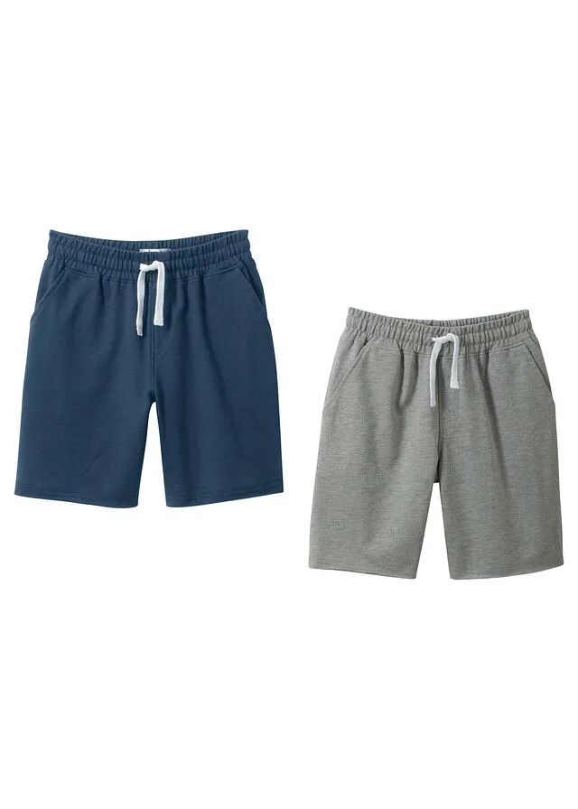 PANTALóN CORTO DEPORTIVO PARA NIñOS (2 UNIDADES) GRIS CLARO JASPEADOAZUL MARINO