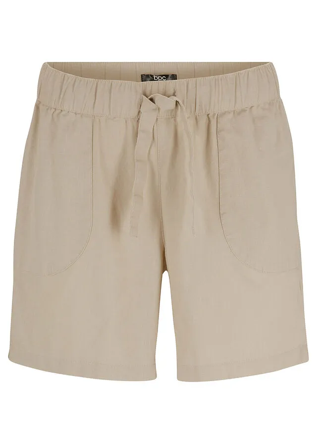 Pantalón corto estilo paperbag con lino Arena
