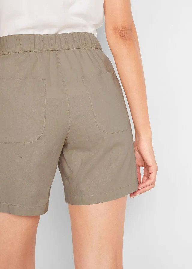 Pantalón corto estilo paperbag con lino Arena
