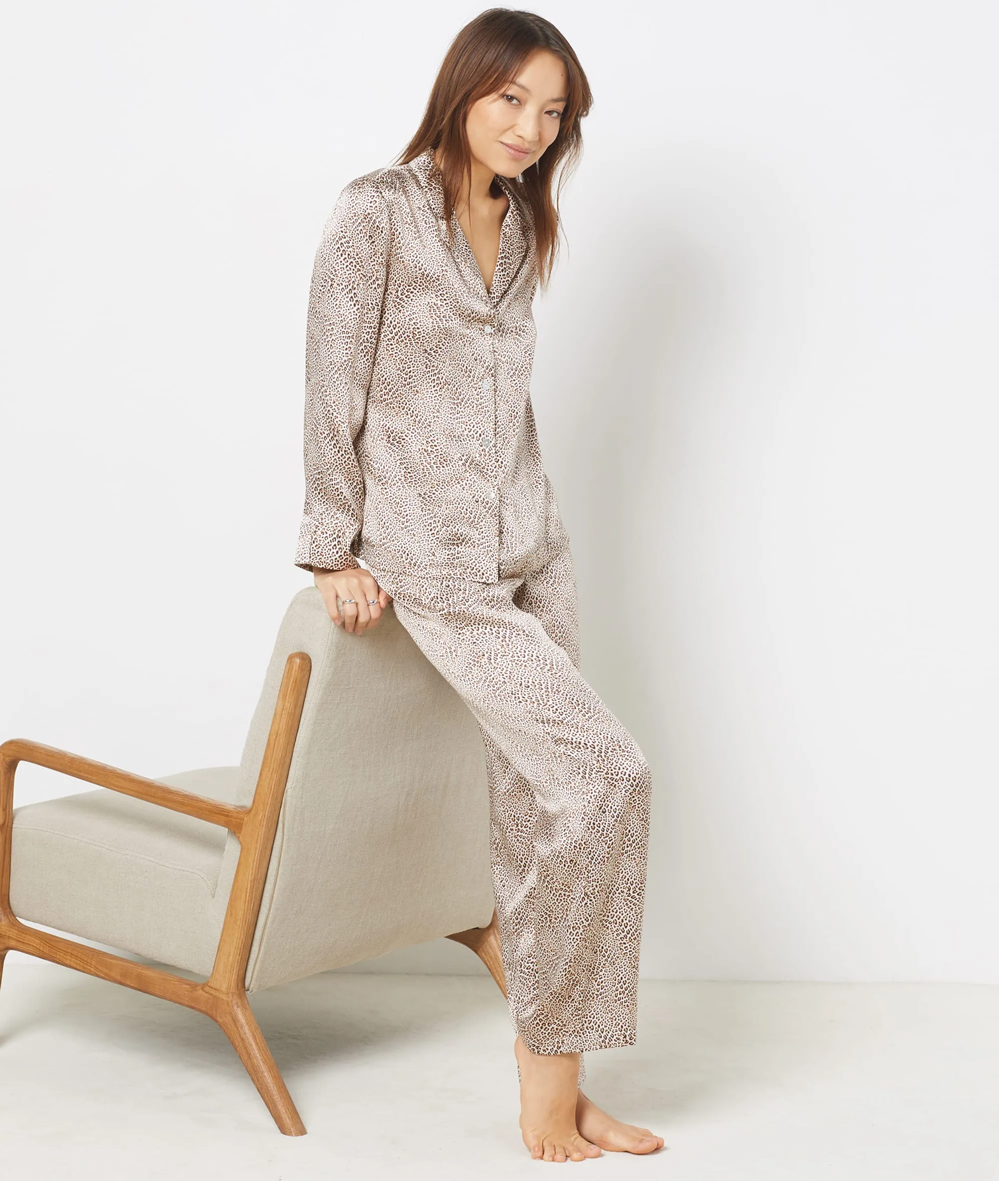 PANTALóN DE SEDA, ESTAMPADO ANIMAL PRINT PEARLY IMP FD MARRON  ETAM