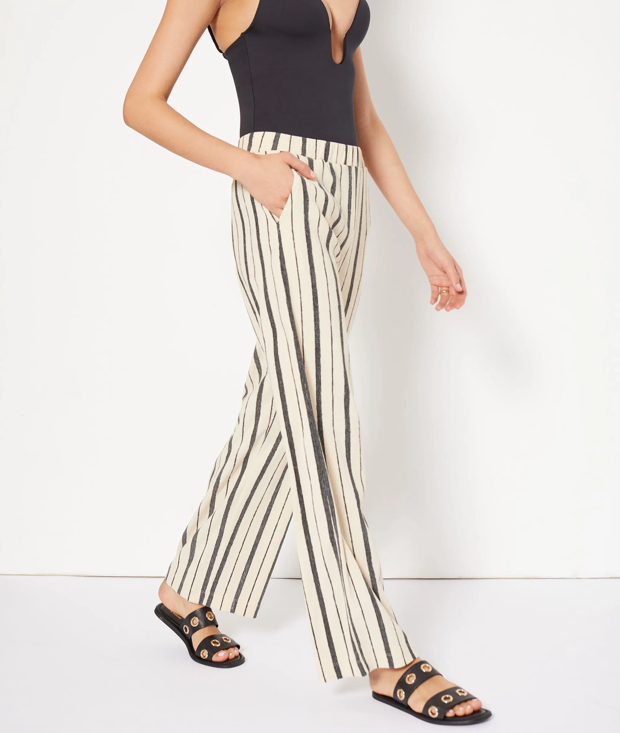 PANTALóN ESTAMPADO DE RAYAS ALIZY IMP FD ECRU  ETAM
