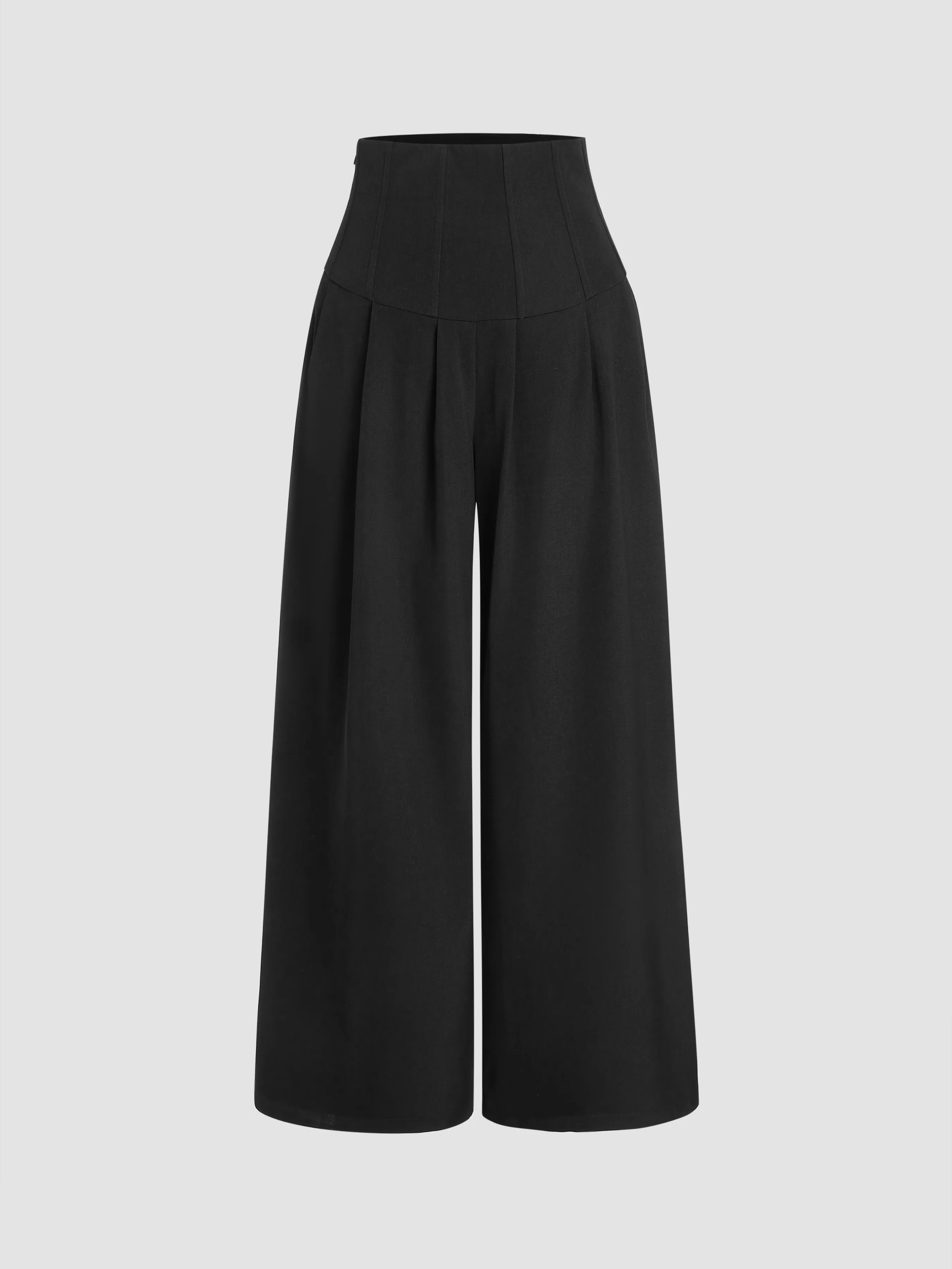 Pantalón tejido de cintura alta con pliegues y pierna ancha
