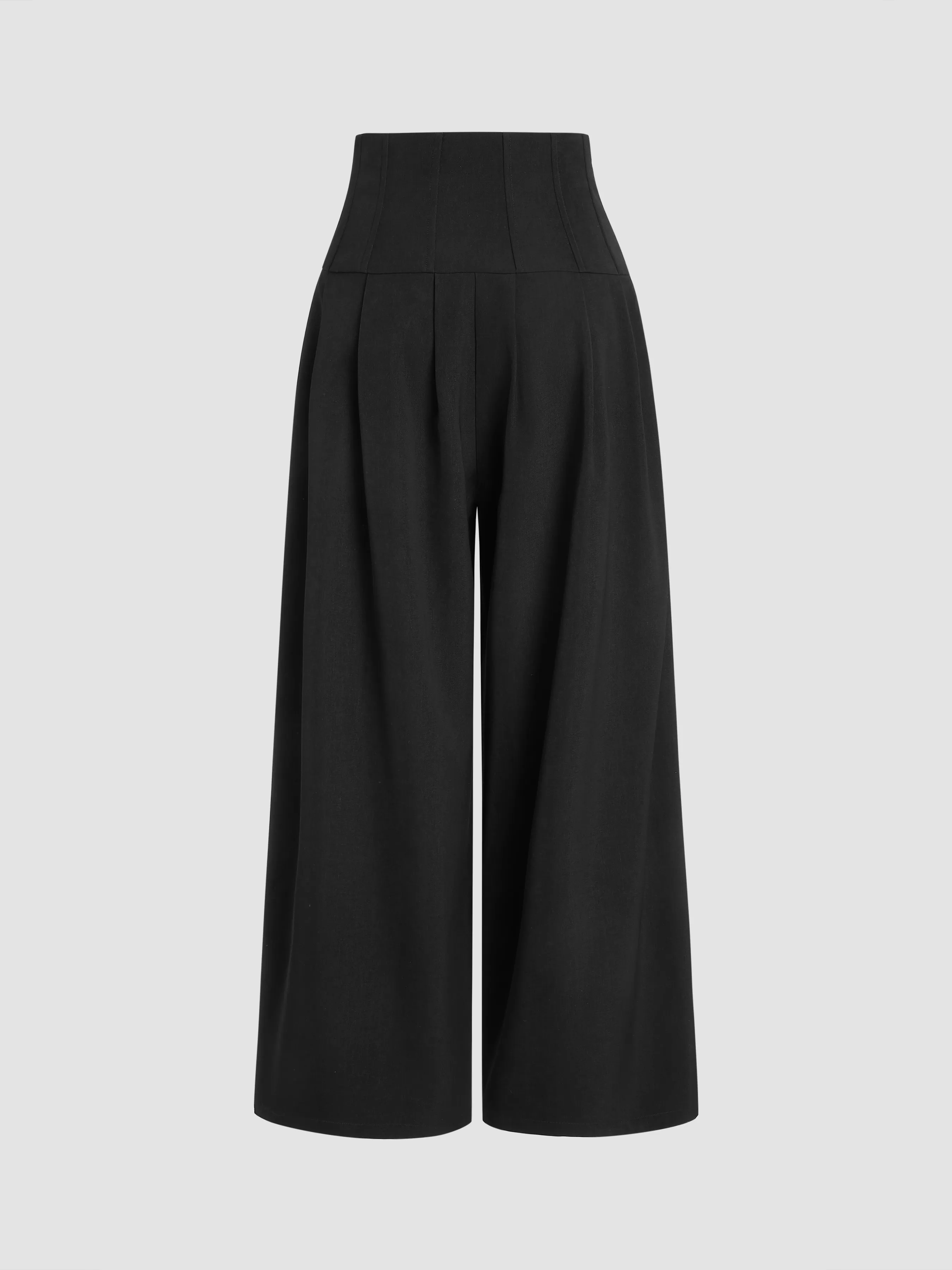 Pantalón tejido de cintura alta con pliegues y pierna ancha