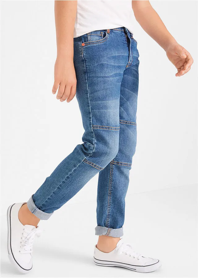Pantalón vaquero para niños con la parte de las rodilla fortalecida Azul piedra