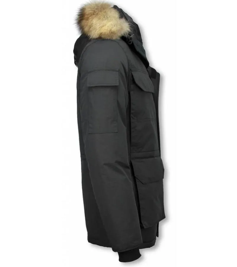 PARKAS HOMBRE  PARKA DE INVIERNO  MEDIA LUNA  CUELLO DE PIEL  EXPEDITION PARKA  NEGRO