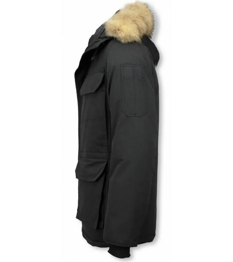 PARKAS HOMBRE  PARKA DE INVIERNO  MEDIA LUNA  CUELLO DE PIEL  EXPEDITION PARKA  NEGRO