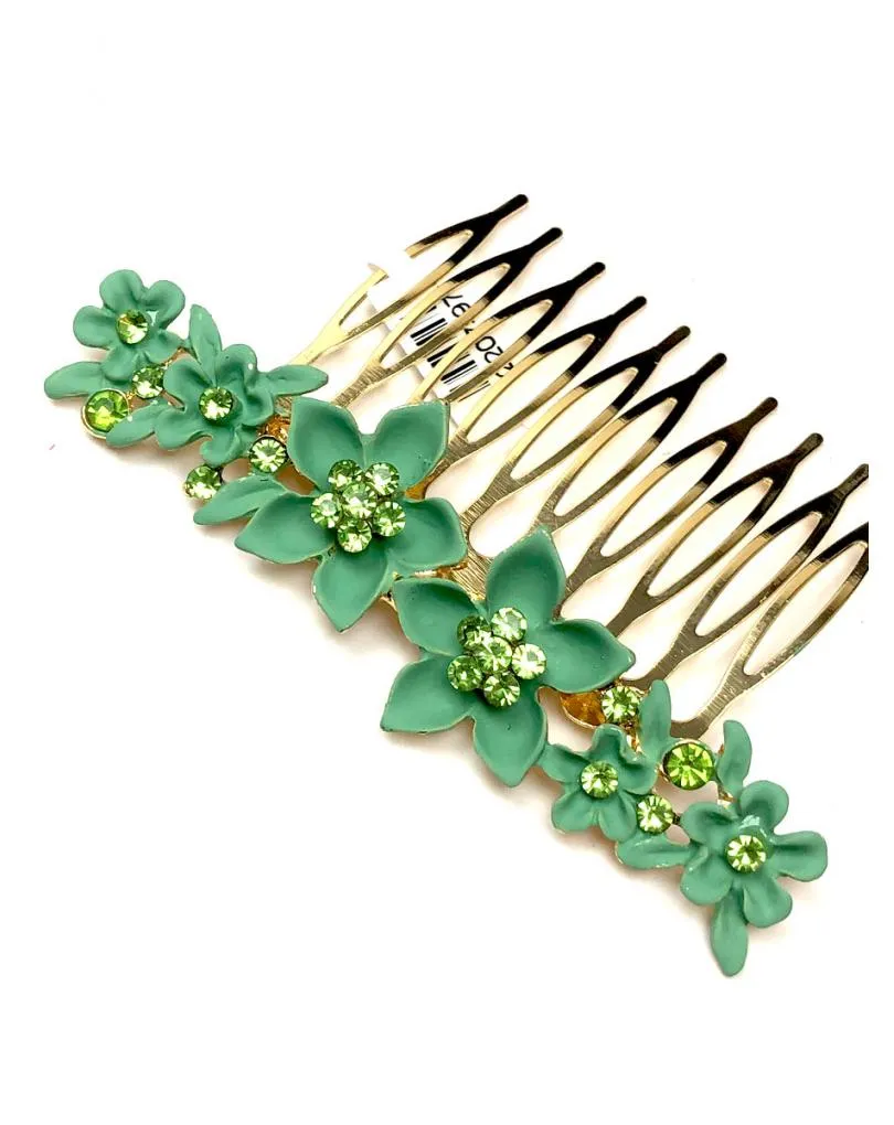 PEINETAS DE FIESTA VERDES CON FLORES PARA SU PEINADO