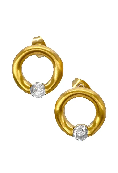 PENDIENTES DE MUJER EN ACERO DORADO MATE CON CIRCONITAS 276_A2353A