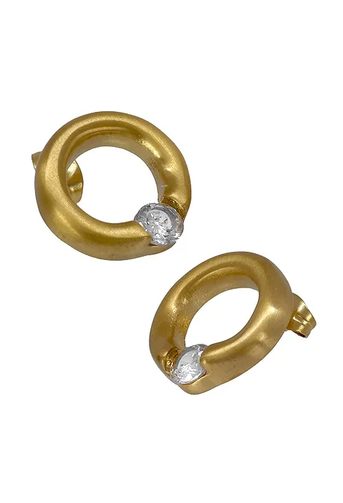 PENDIENTES DE MUJER EN ACERO DORADO MATE CON CIRCONITAS 276_A2353A