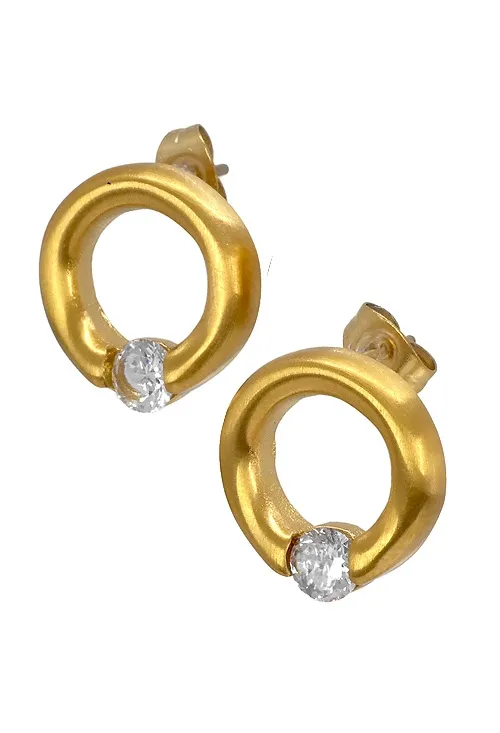 PENDIENTES DE MUJER EN ACERO DORADO MATE CON CIRCONITAS 276_A2353A