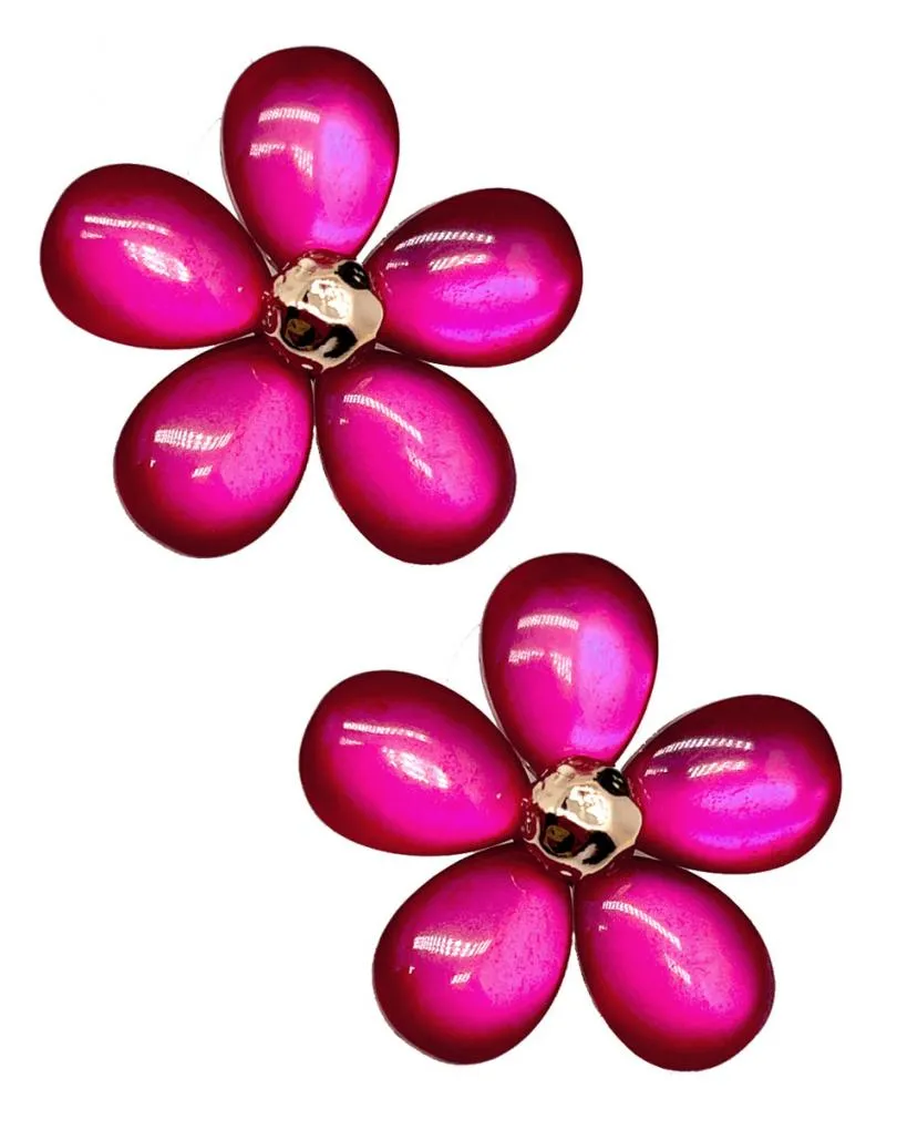 PENDIENTES FUCIAS PARA MUJER CON BONITA FLOR DE BISUTERIA