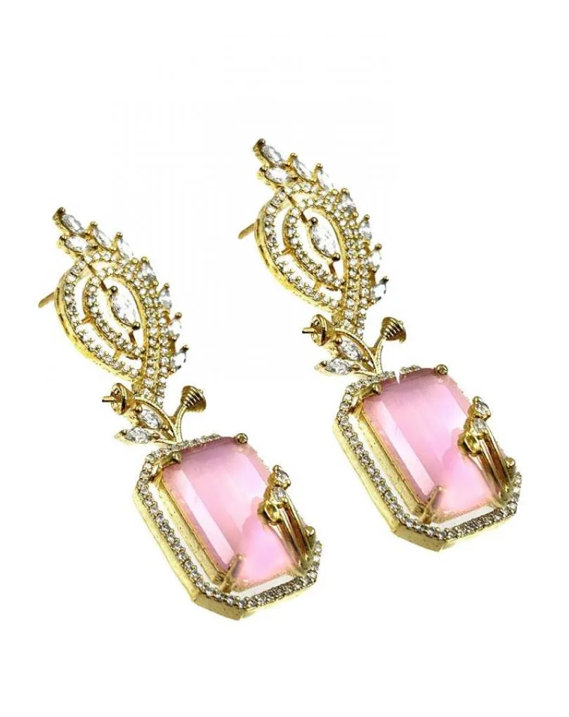 PENDIENTES LARGOS ROSAS Y CIRCONITAS ELEGANTISIMO PARA BODAS