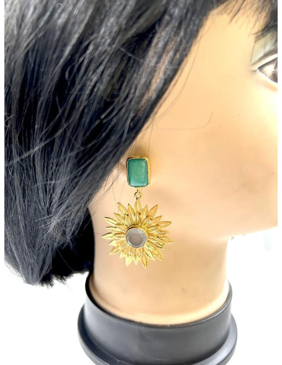 PENDIENTES MUJER DORADOS CON PIEDRAS TURQUESAS PARA BODAS