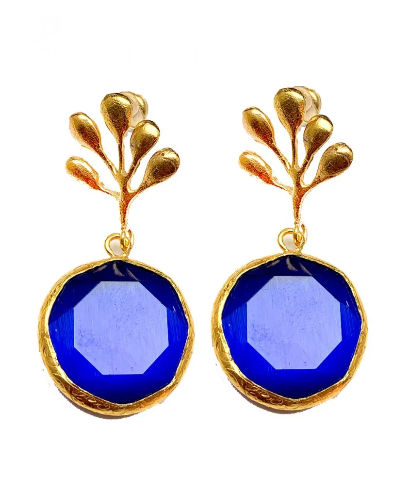 PENDIENTES PARA BODAS DE PIEDRAS AZULON CON BAÑO DE ORO

