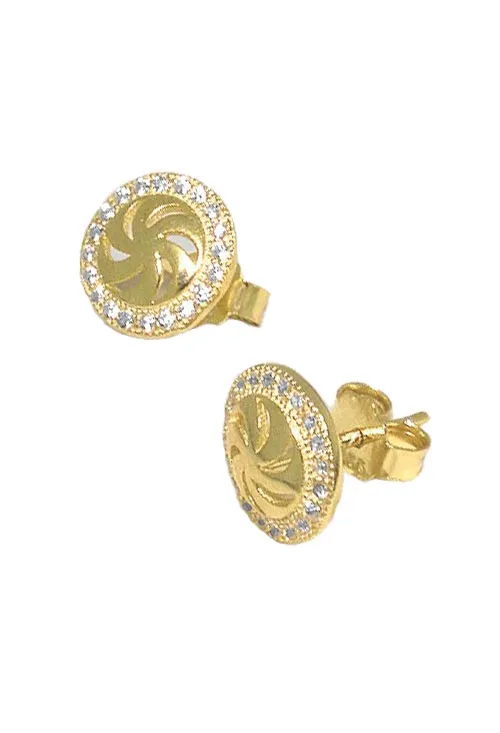 Pendientes plata chapada IP amarillo con circonitas
