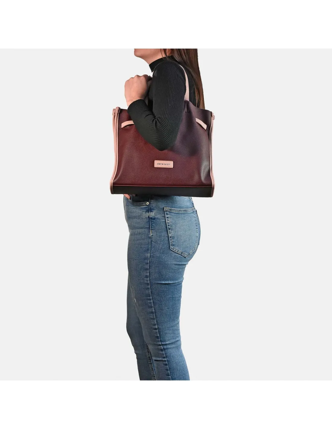 PIERRE CARDIN bolso tote grande  en símil piel con asas largas y bandolera