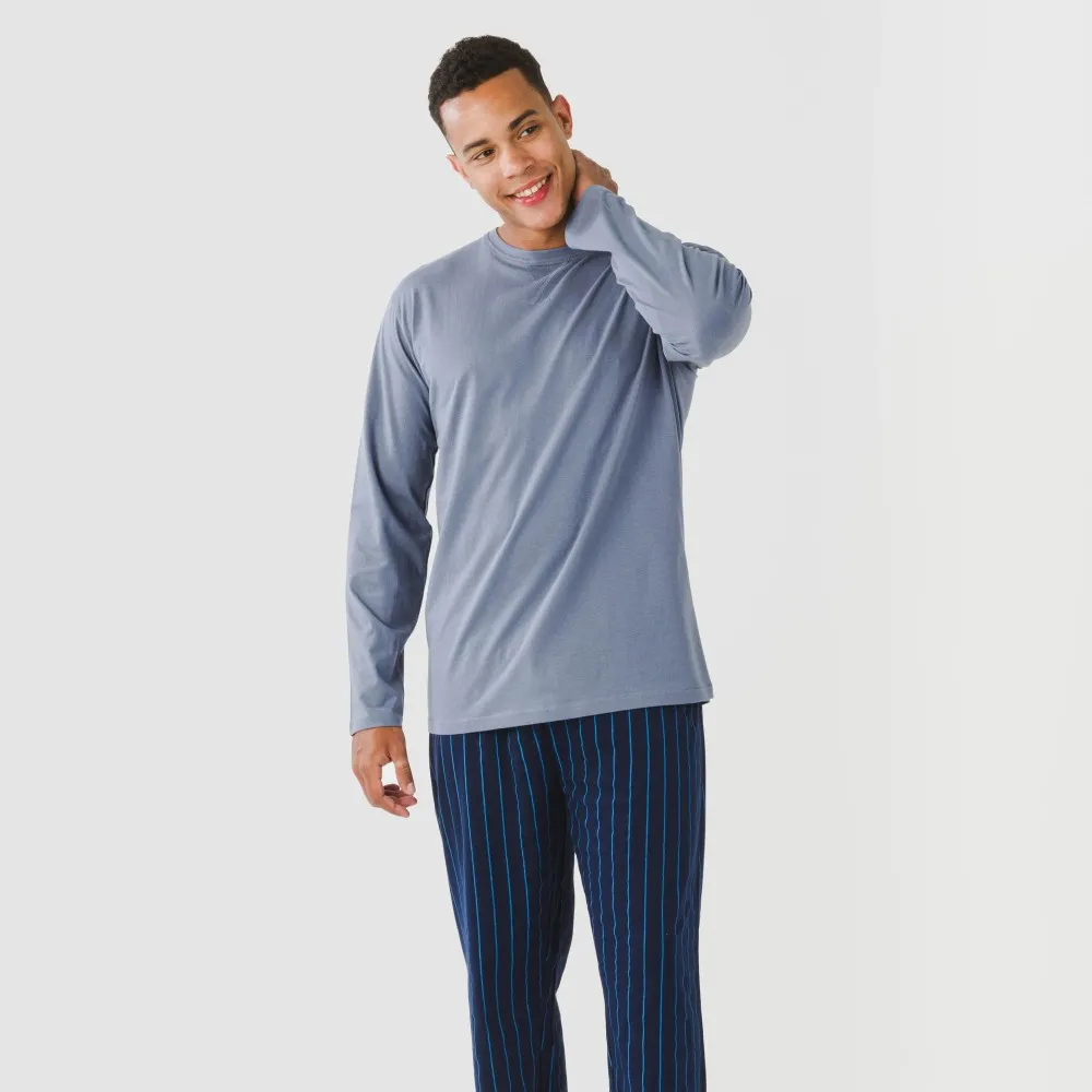 Pijama largo algodón hombre Raya Mortiz indigo