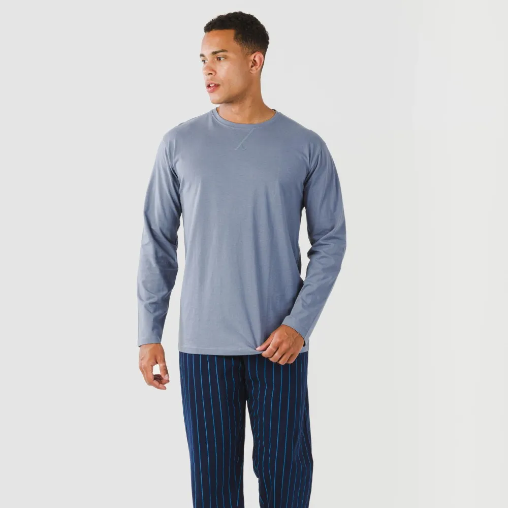Pijama largo algodón hombre Raya Mortiz indigo