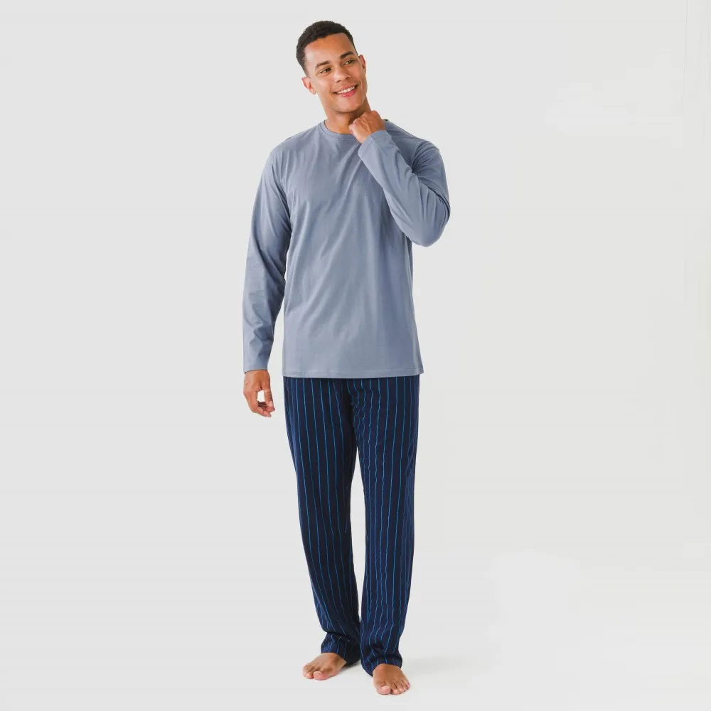 Pijama largo algodón hombre Raya Mortiz indigo