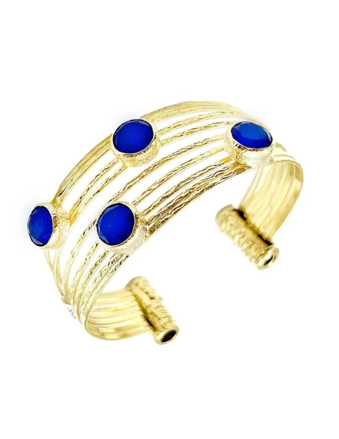 PULSERAS MUJER DORADAS CON PEDRERIA AZULONA BRAZALETE ANCHO PARA BODAS