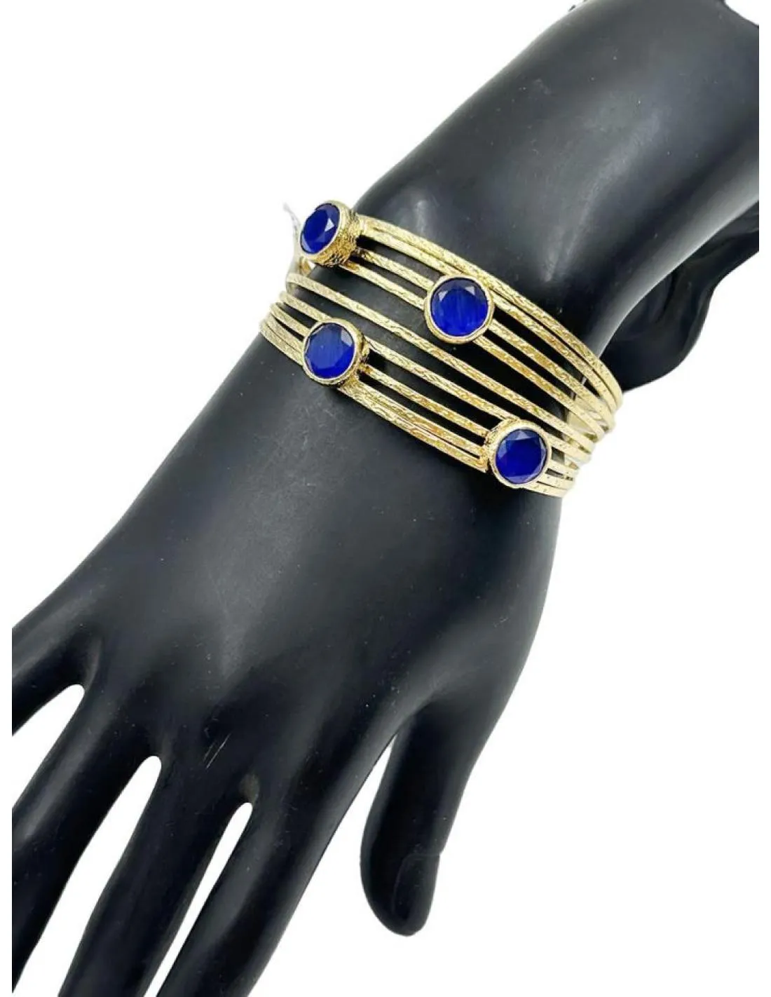 PULSERAS MUJER DORADAS CON PEDRERIA AZULONA BRAZALETE ANCHO PARA BODAS