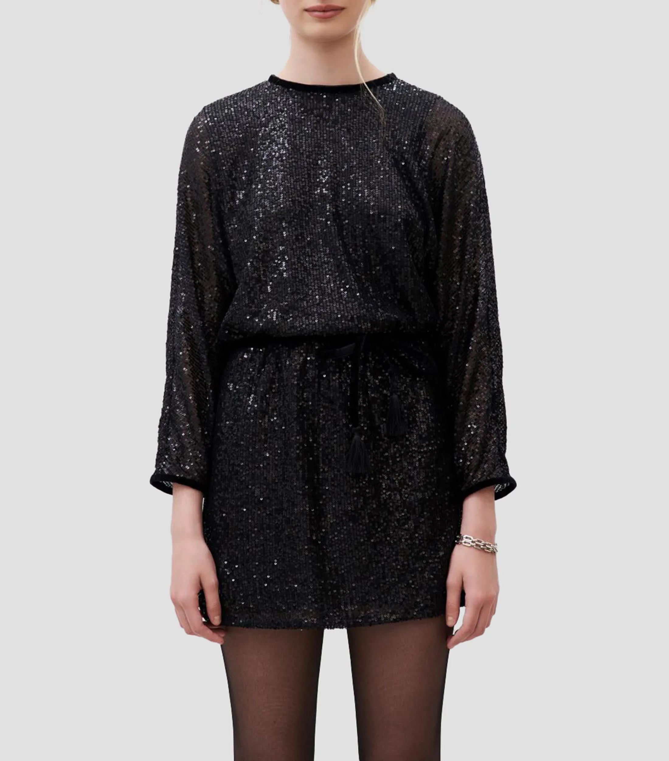 Rapsodia Vestido corto de lentejuelas manga larga Mujer