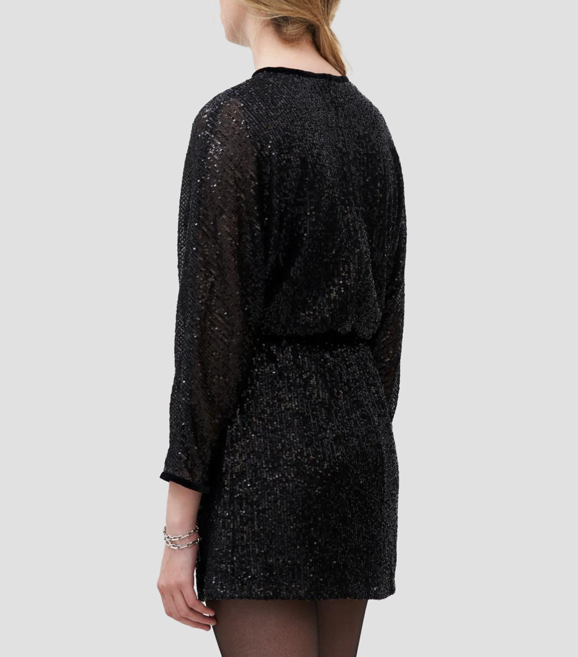 Rapsodia Vestido corto de lentejuelas manga larga Mujer