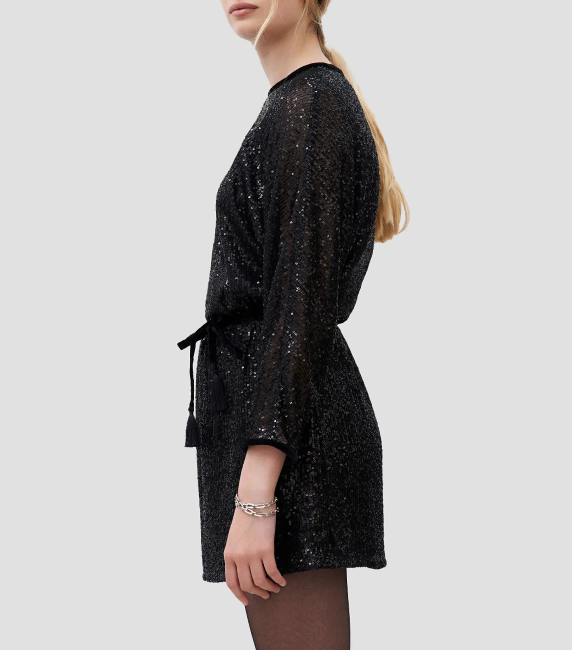 Rapsodia Vestido corto de lentejuelas manga larga Mujer