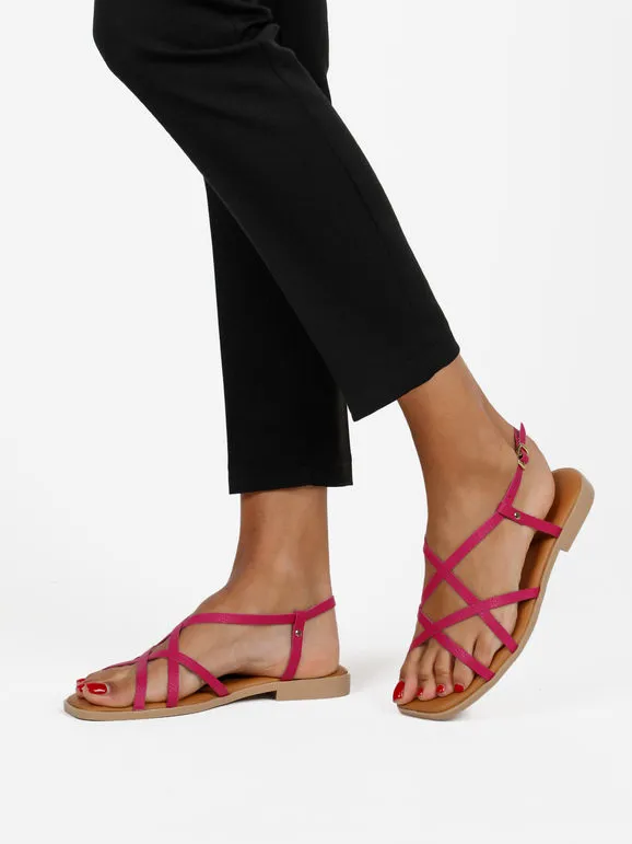 REBECCA  MADE IN ITALY SANDALIAS PLANAS DE MUJER DE PIEL CON TIRAS CRUZADAS