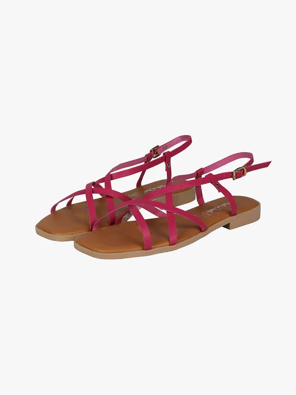 REBECCA  MADE IN ITALY SANDALIAS PLANAS DE MUJER DE PIEL CON TIRAS CRUZADAS