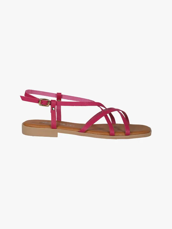 REBECCA  MADE IN ITALY SANDALIAS PLANAS DE MUJER DE PIEL CON TIRAS CRUZADAS