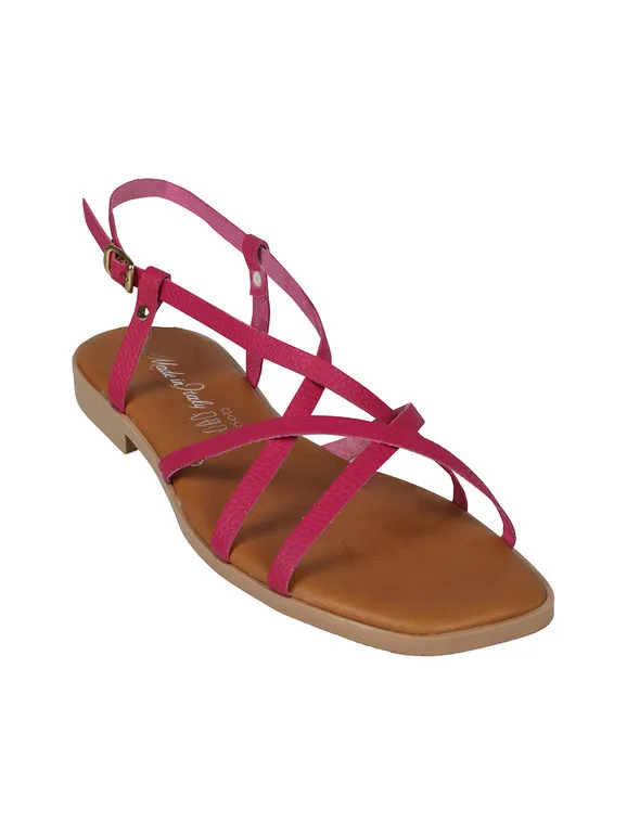 REBECCA  MADE IN ITALY SANDALIAS PLANAS DE MUJER DE PIEL CON TIRAS CRUZADAS
