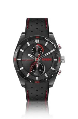Reloj inspirado en las carreras con correa de piel calada