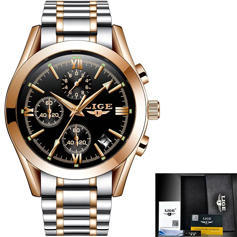 Reloj para Hombre Mens Watches Fashion Business Quartz Watch Men Sports Full Steel Waterproof Black Clock Relogio Masculino