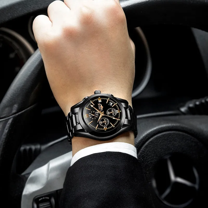 Reloj para Hombre Mens Watches Fashion Business Quartz Watch Men Sports Full Steel Waterproof Black Clock Relogio Masculino
