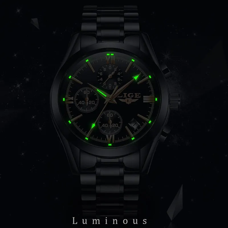 Reloj para Hombre Mens Watches Fashion Business Quartz Watch Men Sports Full Steel Waterproof Black Clock Relogio Masculino