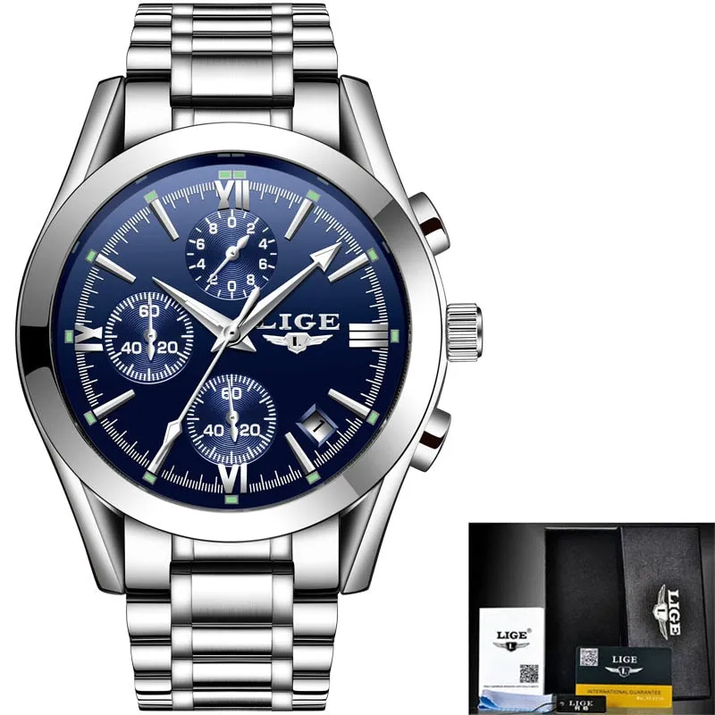 Reloj para Hombre Mens Watches Fashion Business Quartz Watch Men Sports Full Steel Waterproof Black Clock Relogio Masculino