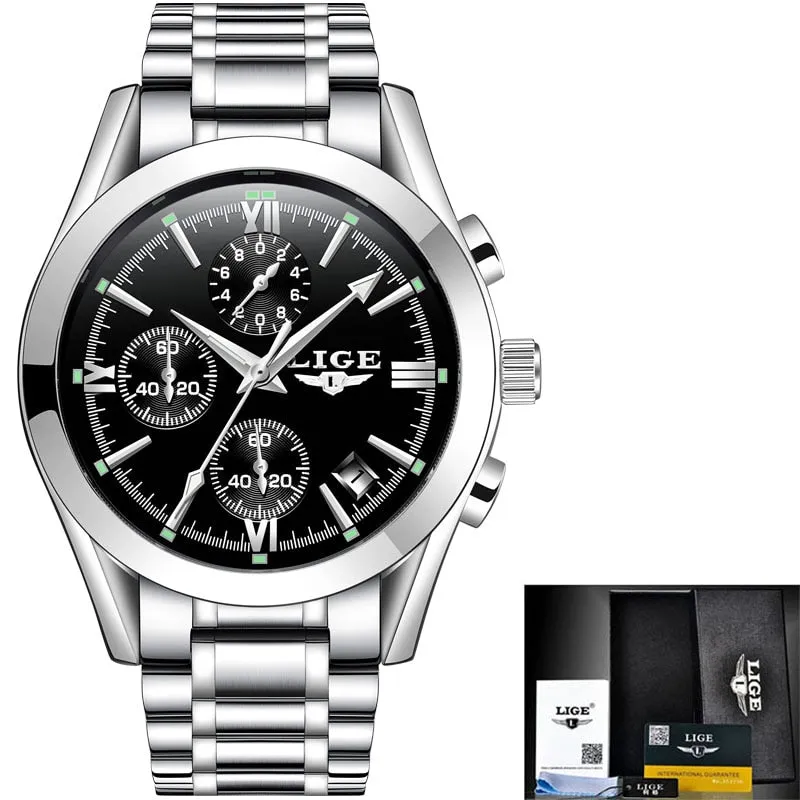 Reloj para Hombre Mens Watches Fashion Business Quartz Watch Men Sports Full Steel Waterproof Black Clock Relogio Masculino