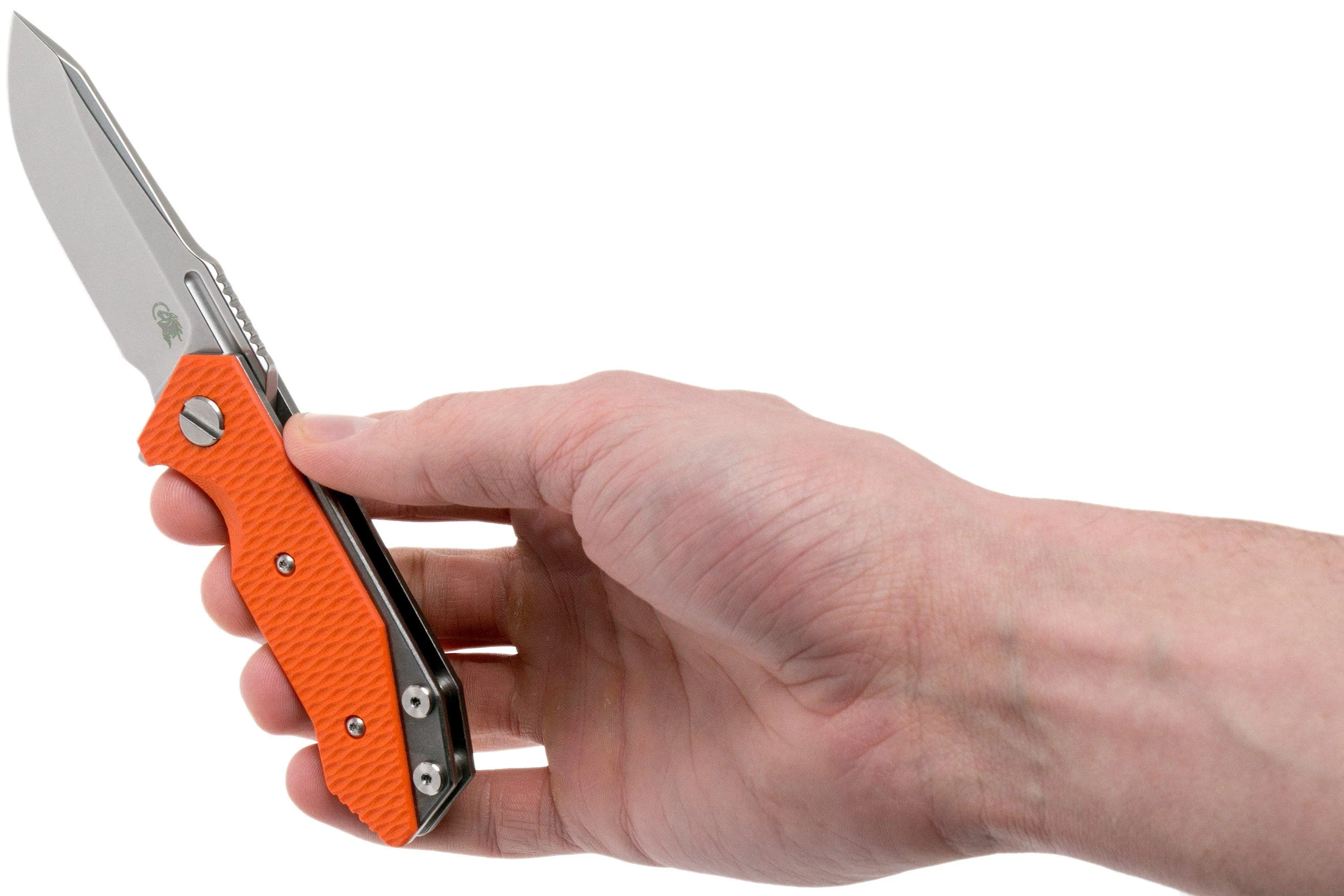 Rick Hinderer Half Track Gen 2, Spearpoint 20CV, Orange G10, navaja