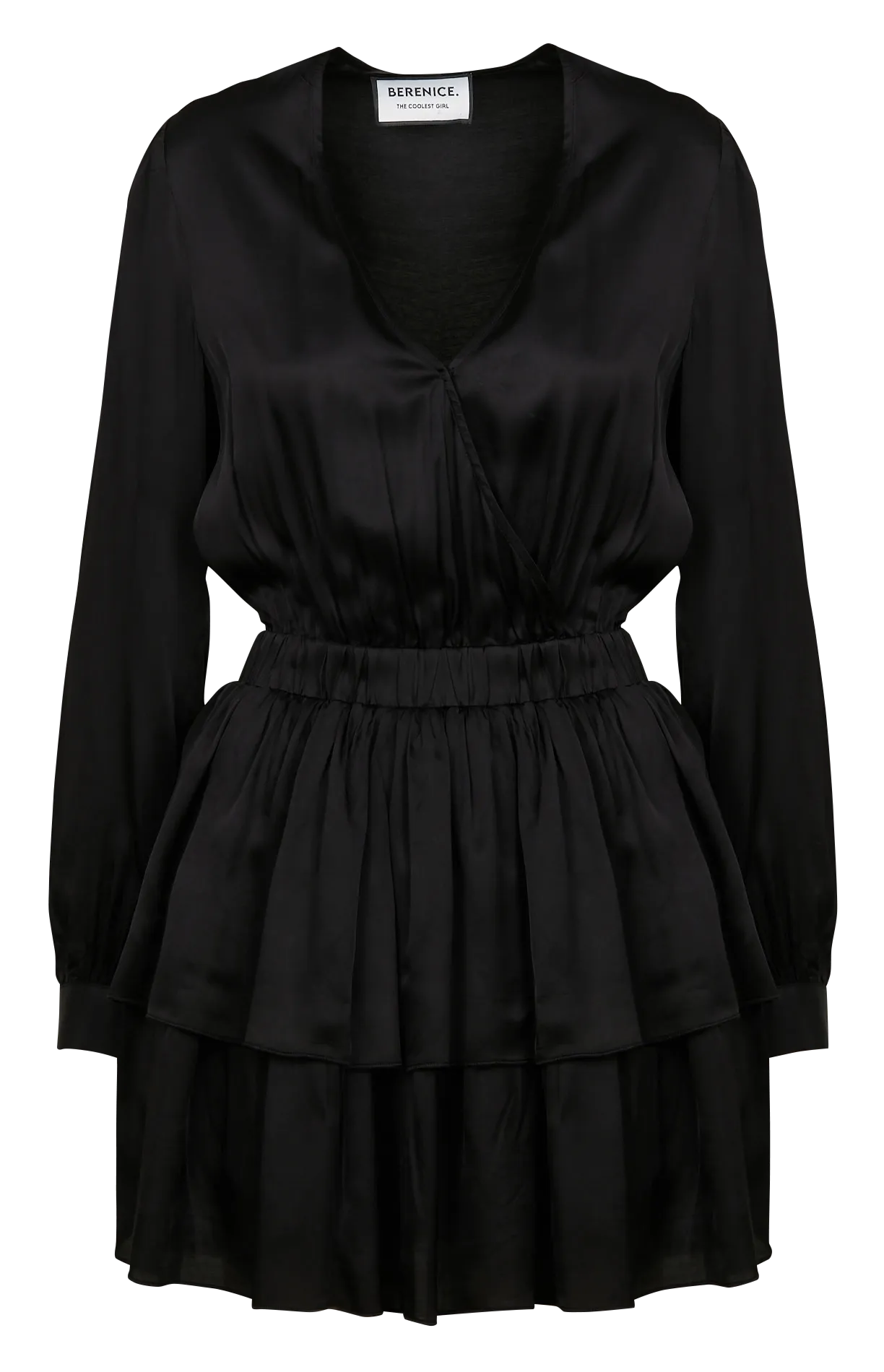 RIMINI  VESTIDO MIDI ENTALLADO CON CUELLO DE PICO EN NEGRO