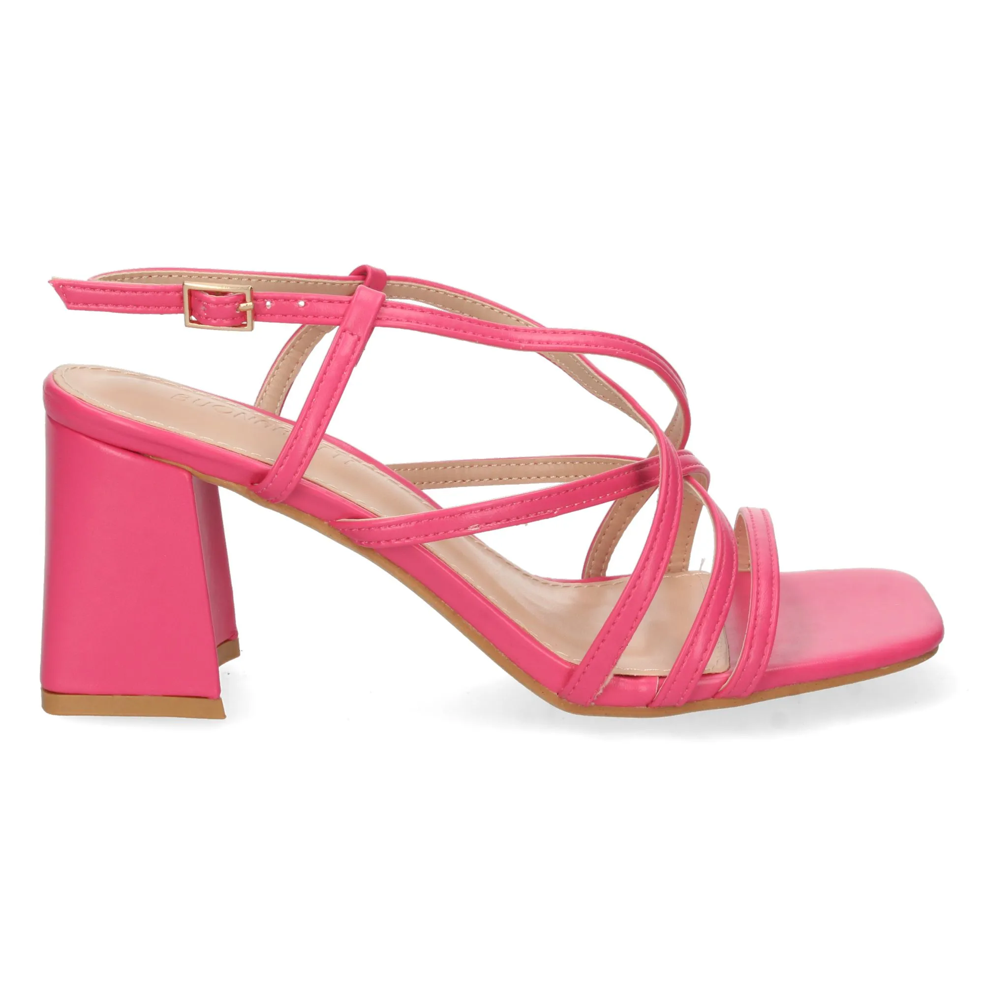 Sandalias de tacón para mujer con pala cruzada color fucsia